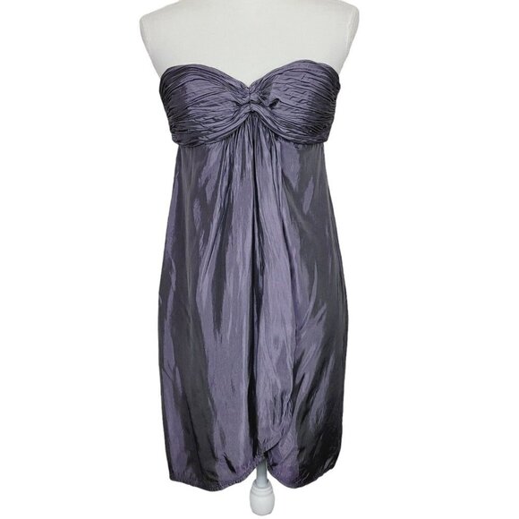 BCBG Paris Iridescent Purple Mini Dress Semi-Formal Ruched Bust Sz 2 Strapless - Picture 1 of 8
